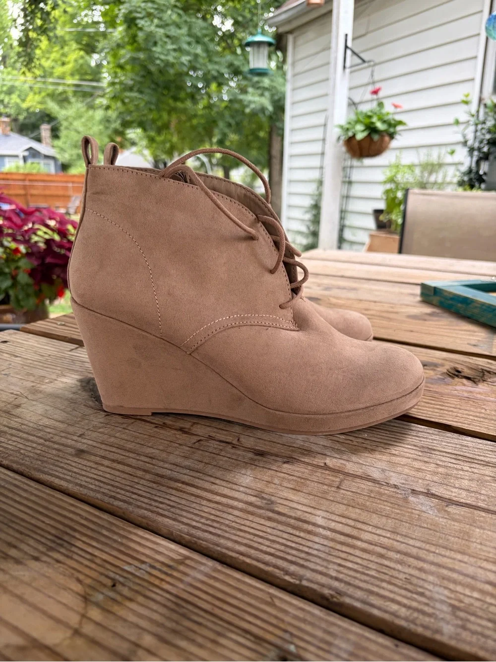 Dolce Vita Women's Taupe Lace-Up Wedge Booties